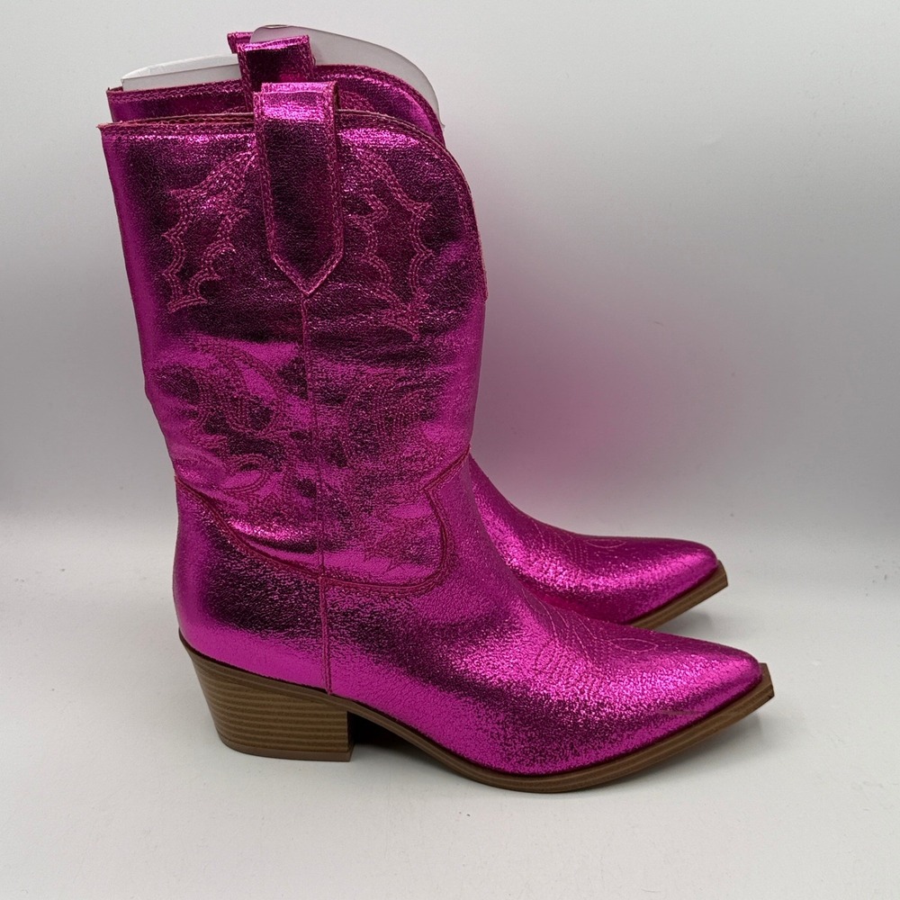 Nine West Yunela3 Boots Womens Size 8 Metallic Dark Pink Western Cowboy YUNELA3